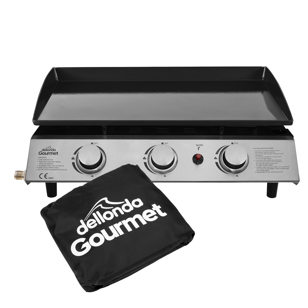 Dellonda DG233 3 Burner Portable Gas Plancha & Cover