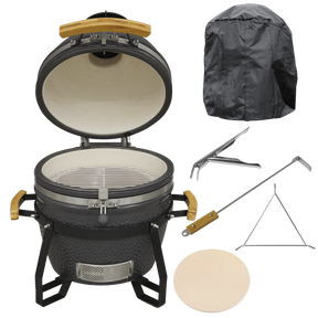 Dellonda DG235 Deluxe 16"(40cm) Ceramic Kamado Style BBQ, Cover, Grid Gripper, Heat Deflector & Heat Deflector Support