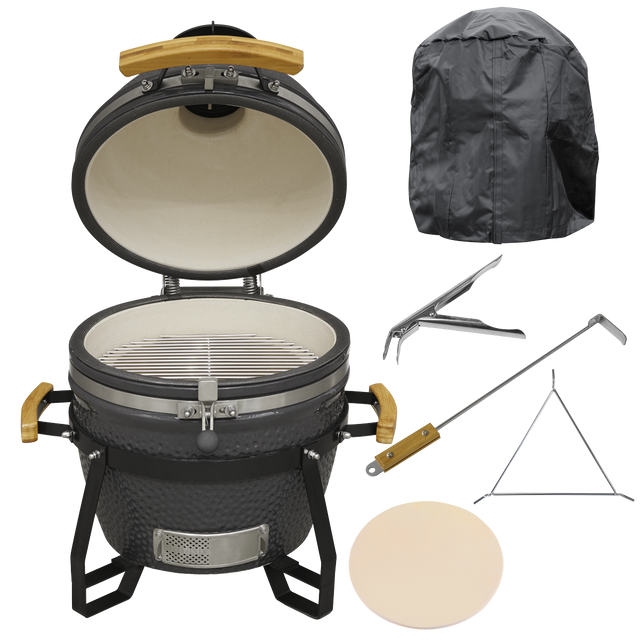 Dellonda DG235 Deluxe 16"(40cm) Ceramic Kamado Style BBQ, Cover, Grid Gripper, Heat Deflector & Heat Deflector Support