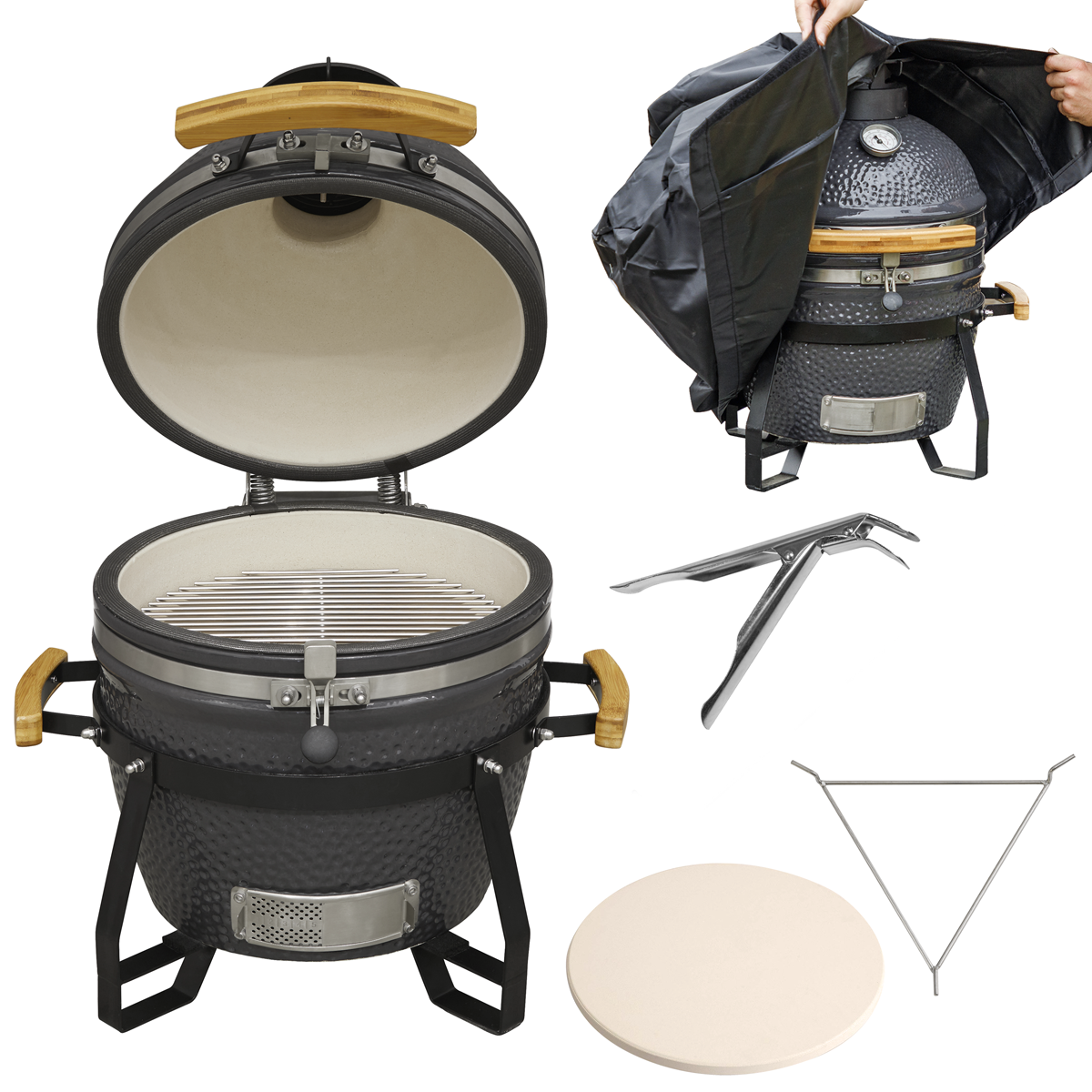 Dellonda DG235 Deluxe 16"(40cm) Ceramic Kamado Style BBQ, Cover, Grid Gripper, Heat Deflector & Heat - additional view 2