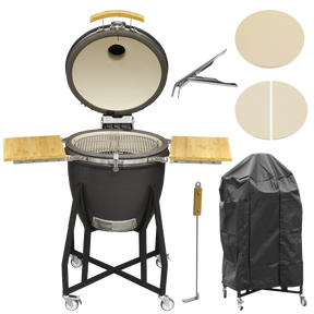 Dellonda DG236 Deluxe 22"(56cm) Ceramic Kamado Style BBQ, Cover, Grid Gripper, Heat Deflector & Heat Deflector Support