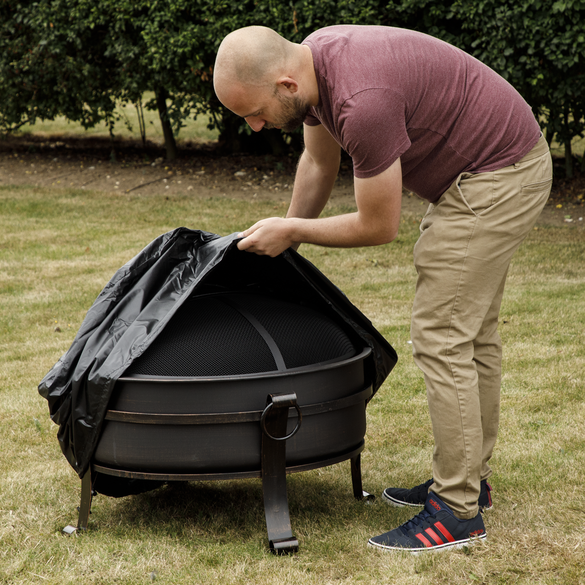 Dellonda DG237 Deluxe 2-in-1 Outdoor Fire Pit/Coffee Table with Drawstring Cover 93cm Antique Bronze - additional view 5