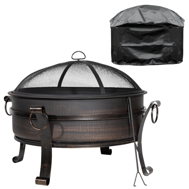 Dellonda DG237 Deluxe 2-in-1 Outdoor Fire Pit/Coffee Table with Drawstring Cover 93cm Antique Bronze Effect