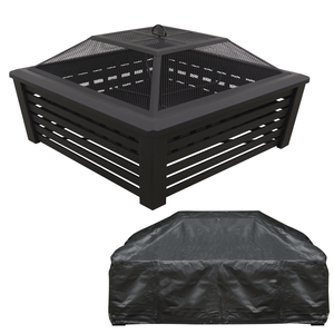 Dellonda DG238 89cm Square Outdoor Fire Pit, Mesh Screen Lid, Black with Water-Resistant Drawstring Cover