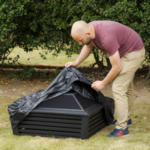 Dellonda DG238 89cm Square Outdoor Fire Pit, Mesh Screen Lid, Black with Water-Resistant Drawstring Cover - additional view 5