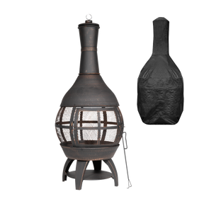 Dellonda DG241 Deluxe 360° Chiminea/Fire Pit/Outdoor Heater with Fire Poker & Water-Resistant Drawstring Cover - Antique