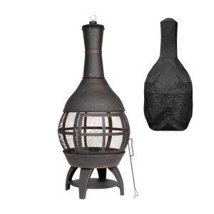 Dellonda DG241 Deluxe 360° Chiminea/Fire Pit/Outdoor Heater with Fire Poker & Water-Resistant Drawstring Cover - Antique