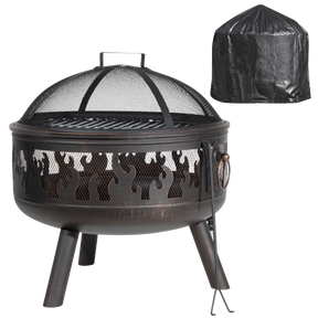 Dellonda DG242 Deluxe 24" Fire Pit, Fireplace, Outdoor Patio Heater, Decoration Rings, Supplied with Cooking Grill, Safety