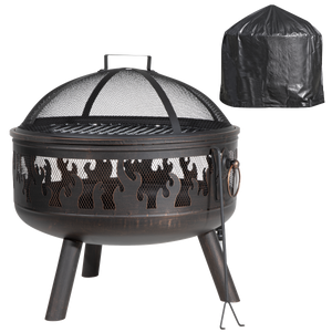 Dellonda DG242 Deluxe 24" Fire Pit, Fireplace, Outdoor Patio Heater, Decoration Rings, Supplied with Cooking Grill, Safety