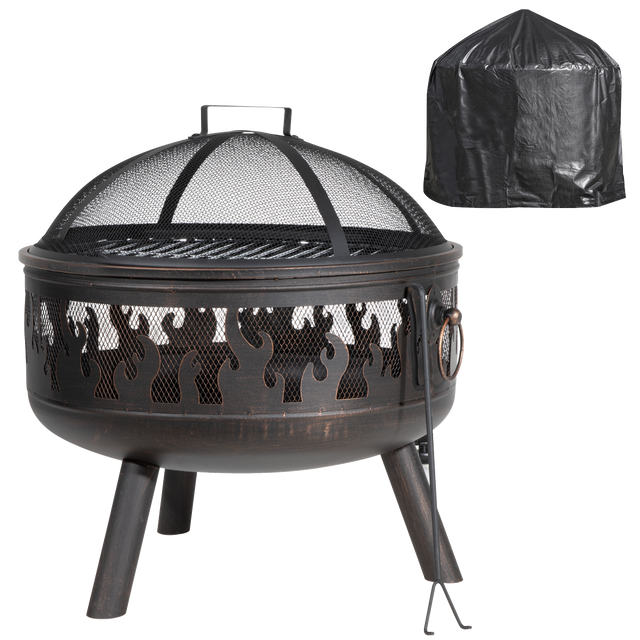 Dellonda DG242 Deluxe 24" Fire Pit, Fireplace, Outdoor Patio Heater, Decoration Rings, Supplied with Cooking Grill, Safety