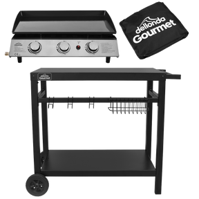 Dellonda DG250 3 Burner Portable Gas Plancha, Cover & Trolley