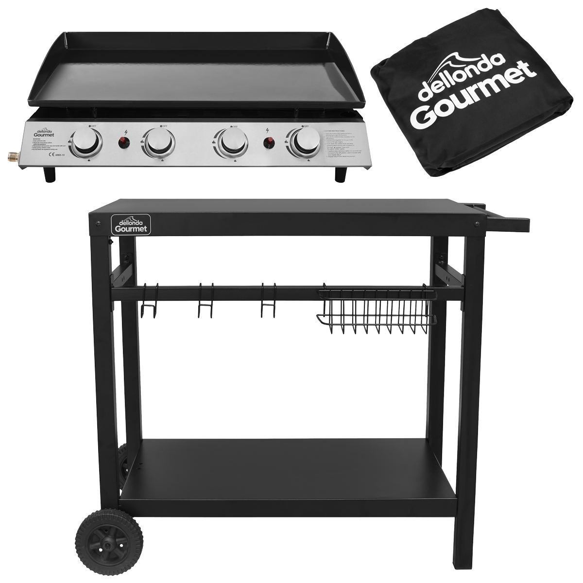 Dellonda DG251 4 Burner Portable Gas Plancha, Cover & Trolley