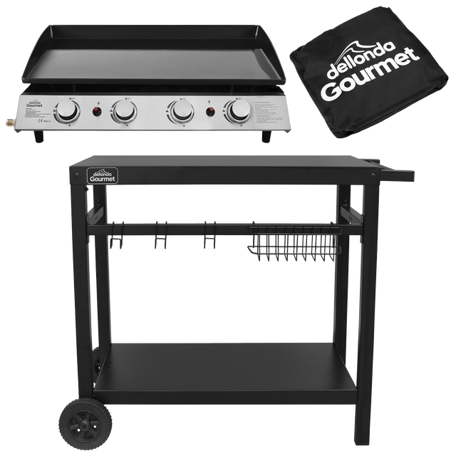 Dellonda DG251 4 Burner Portable Gas Plancha, Cover & Trolley