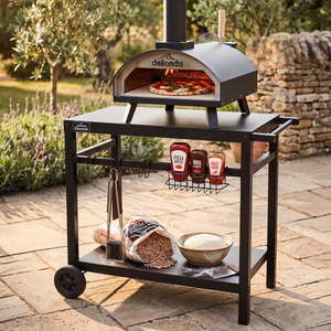 Dellonda DG258 Wood-Fired Pizza Oven, Pizza Peel, Cover & Plancha Trolley 14" - Black - additional view 2