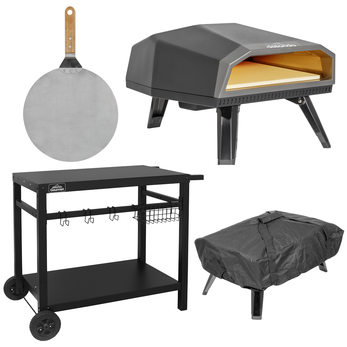 Dellonda DG262 Gas Pizza Oven with Water-Resistant Cover/Carry Bag, 12" Pizza Peel & Plancha Trolley