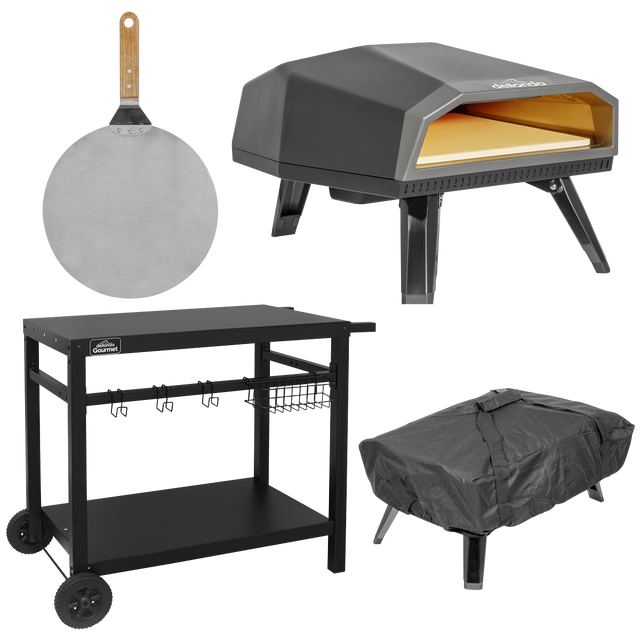 Dellonda DG262 Gas Pizza Oven with Water-Resistant Cover/Carry Bag, 12" Pizza Peel & Plancha Trolley