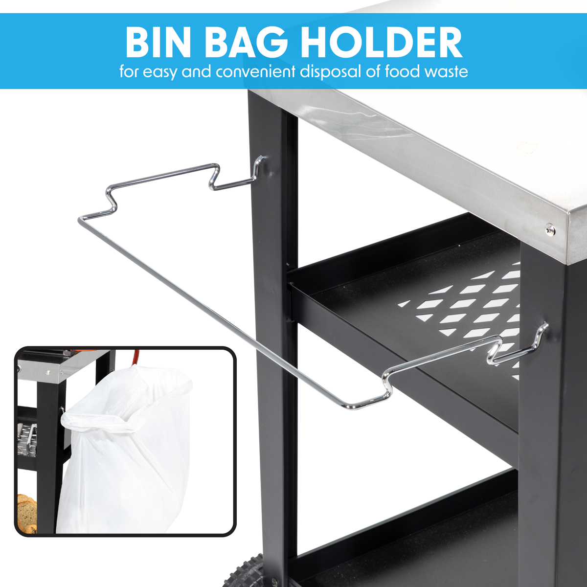Dellonda DG263 Plancha Trolley with Utensil Holder - Stainless Steel Top - additional view 12