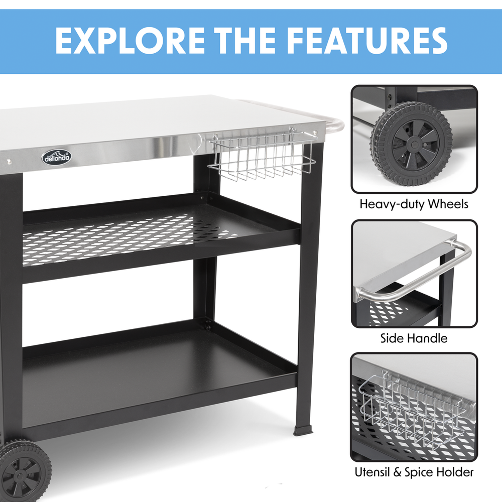 Dellonda DG263 Plancha Trolley with Utensil Holder - Stainless Steel Top - additional view 5