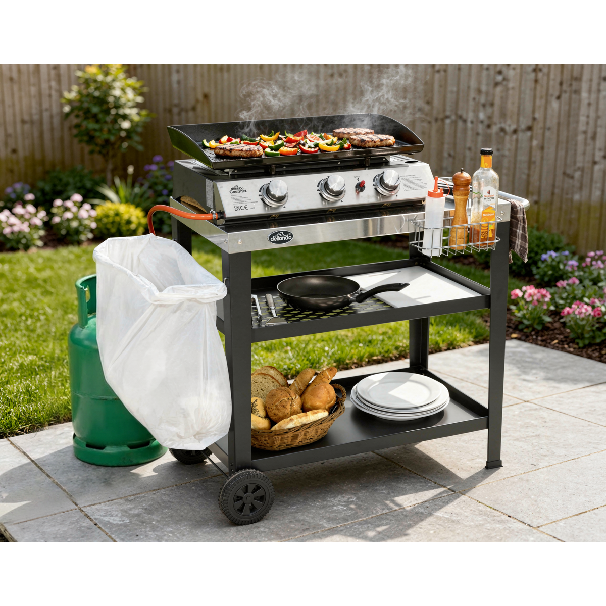 Dellonda DG263 Plancha Trolley with Utensil Holder - Stainless Steel Top - additional view 10