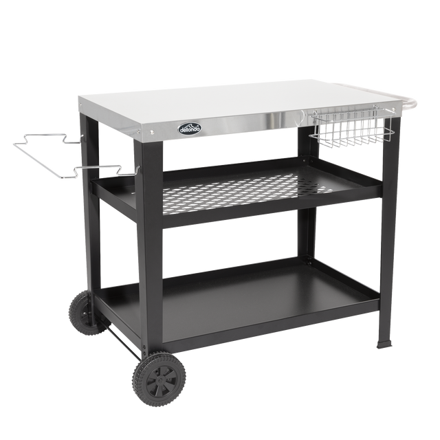 Dellonda DG263 Plancha Trolley with Utensil Holder - Stainless Steel Top