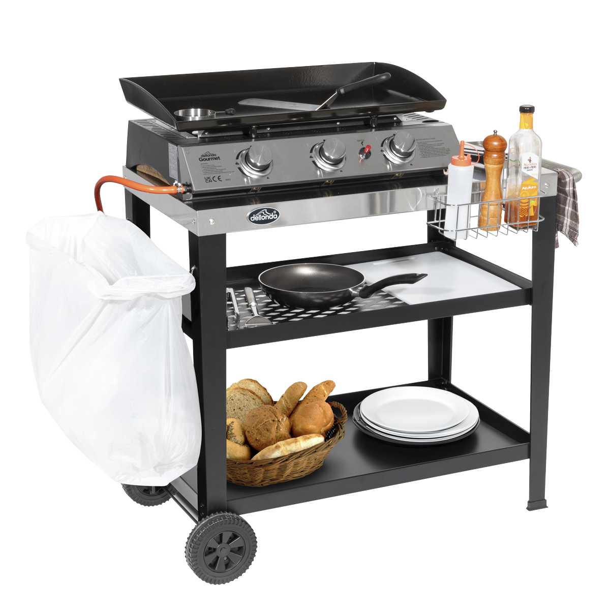 Dellonda DG263 Plancha Trolley with Utensil Holder - Stainless Steel Top - additional view 9