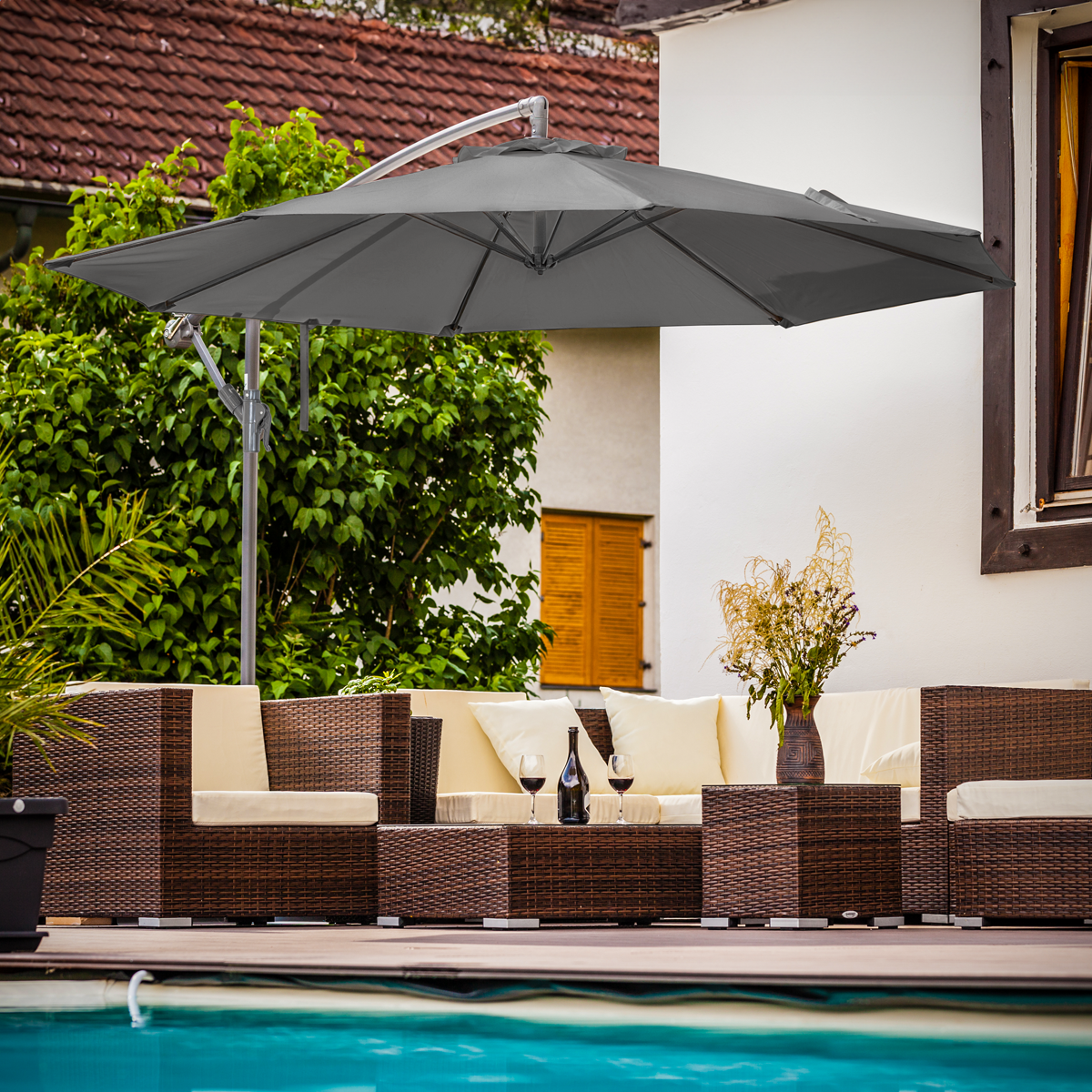 Dellonda DG264 Banana Parasol with Cover 3m - Grey - additional view 12