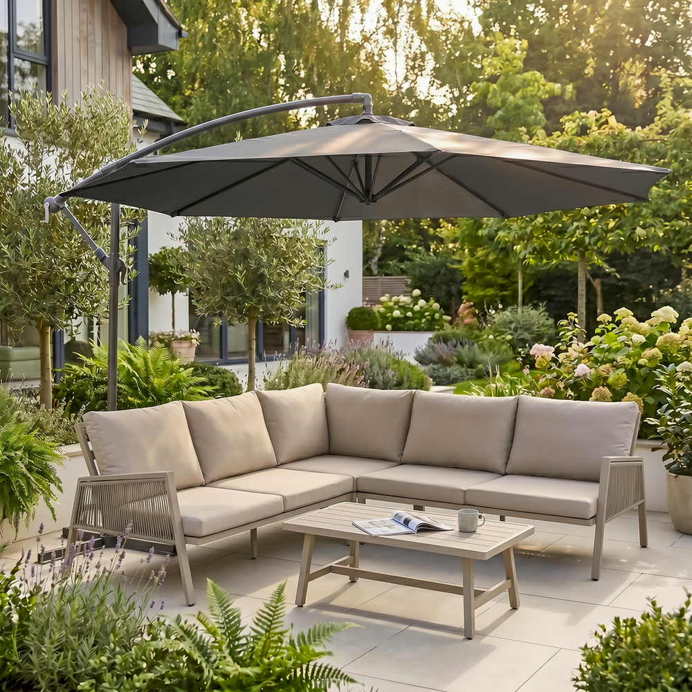 Dellonda DG264 Banana Parasol with Cover 3m - Grey - additional view 17