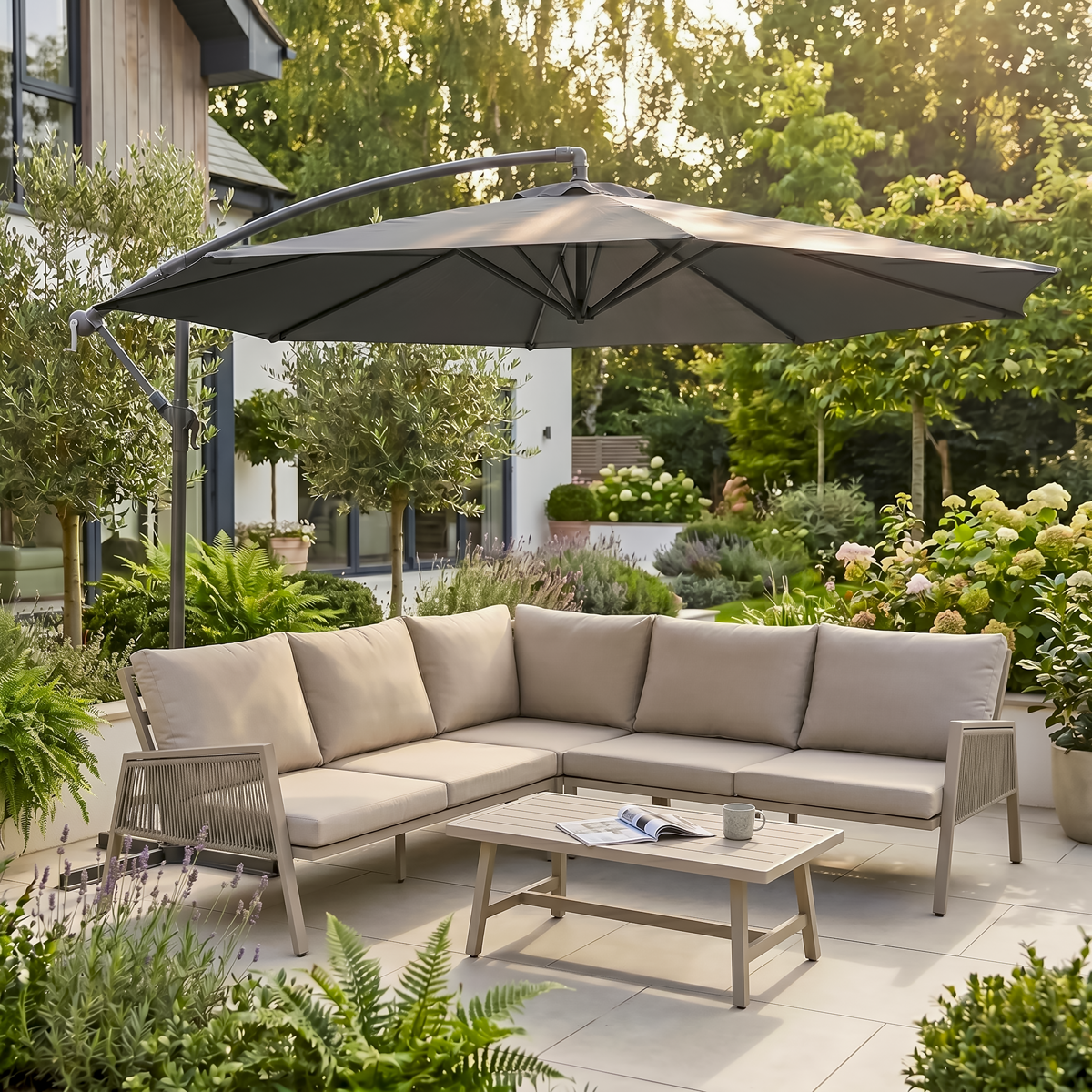 Dellonda DG264 Banana Parasol with Cover 3m - Grey - additional view 17