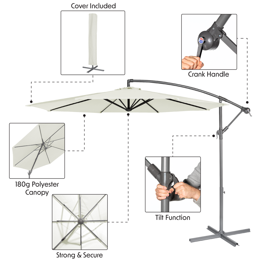 Dellonda DG265 Banana Parasol with Cover 3m - Cream - additional view 12