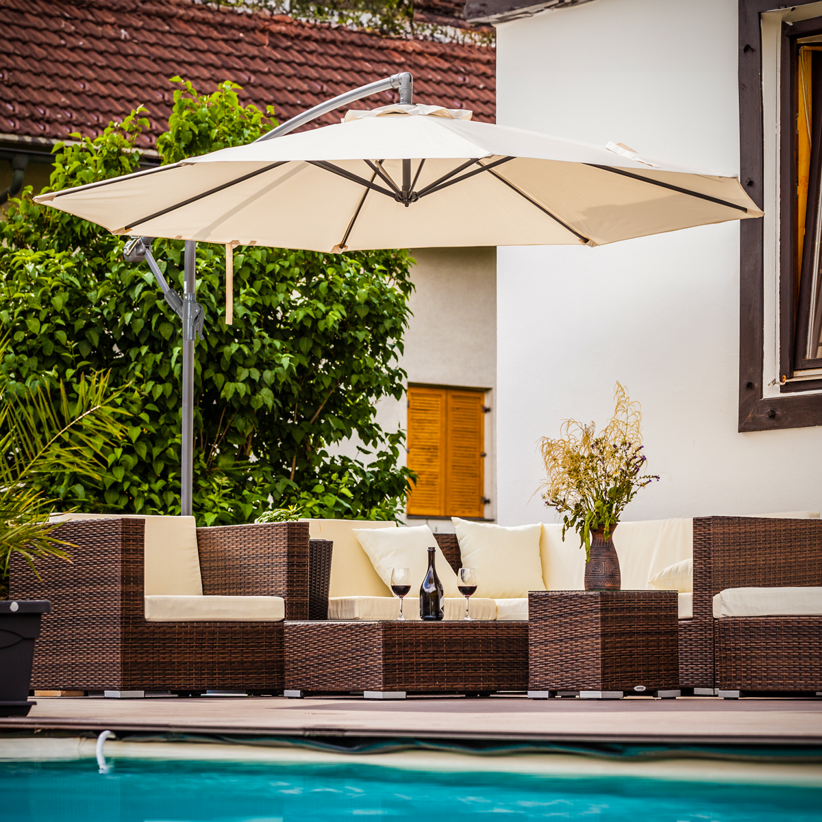 Dellonda DG265 Banana Parasol with Cover 3m - Cream - additional view 9