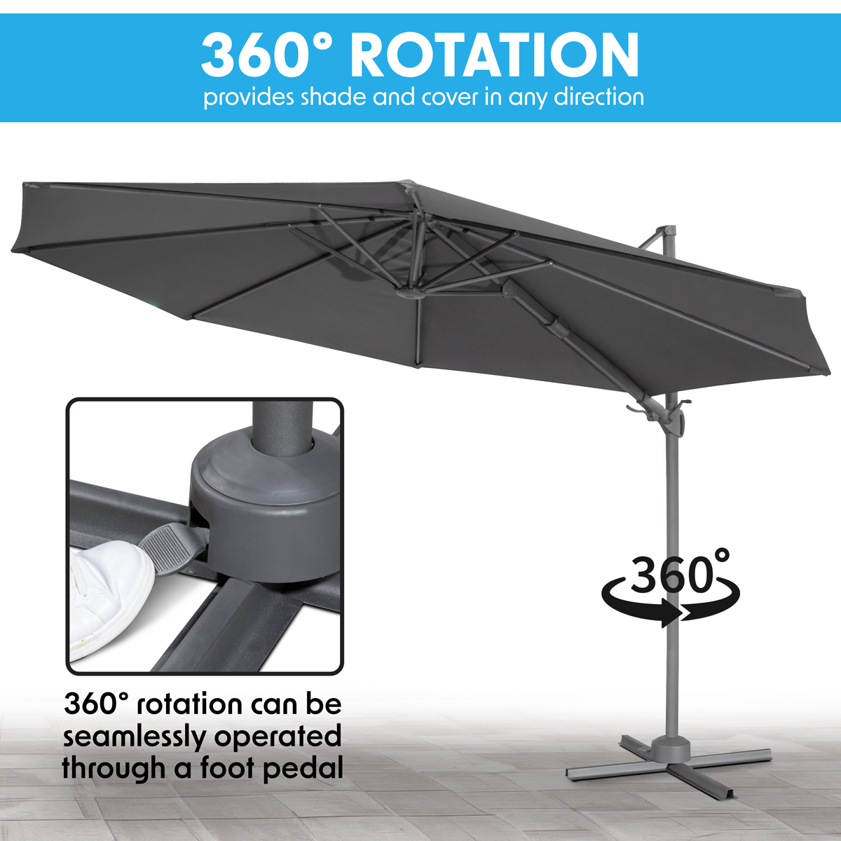 Dellonda DG267 Cantilever Parasol with 360° Rotation, Tilt & Cover 3m - Grey - additional view 14