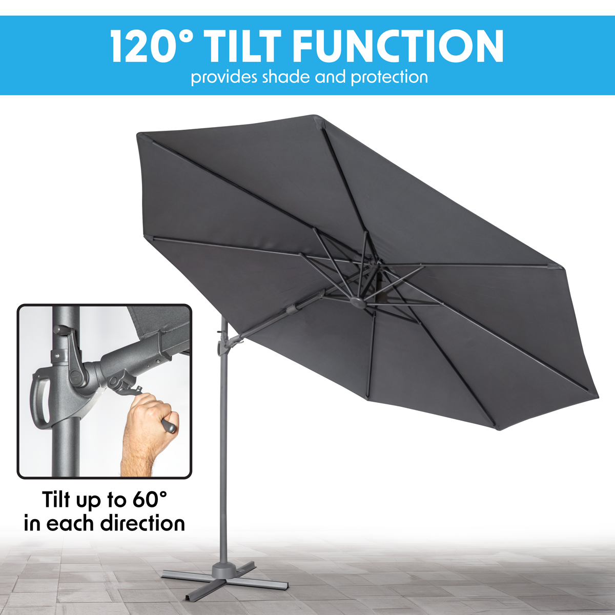 Dellonda DG267 Cantilever Parasol with 360° Rotation, Tilt & Cover 3m - Grey - additional view 15