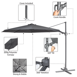 Dellonda DG267 Cantilever Parasol with 360° Rotation, Tilt & Cover 3m - Grey - additional view 21