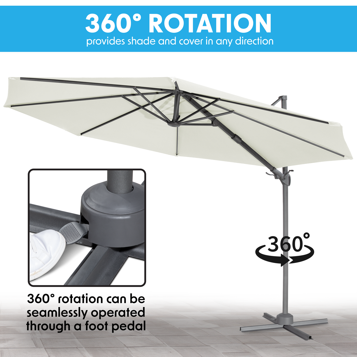 Dellonda DG268 Cantilever Parasol with 360° Rotation, Tilt & Cover 3m - Cream - additional view 14