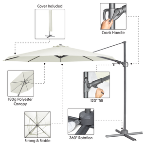 Dellonda DG268 Cantilever Parasol with 360° Rotation, Tilt & Cover 3m - Cream - additional view 21