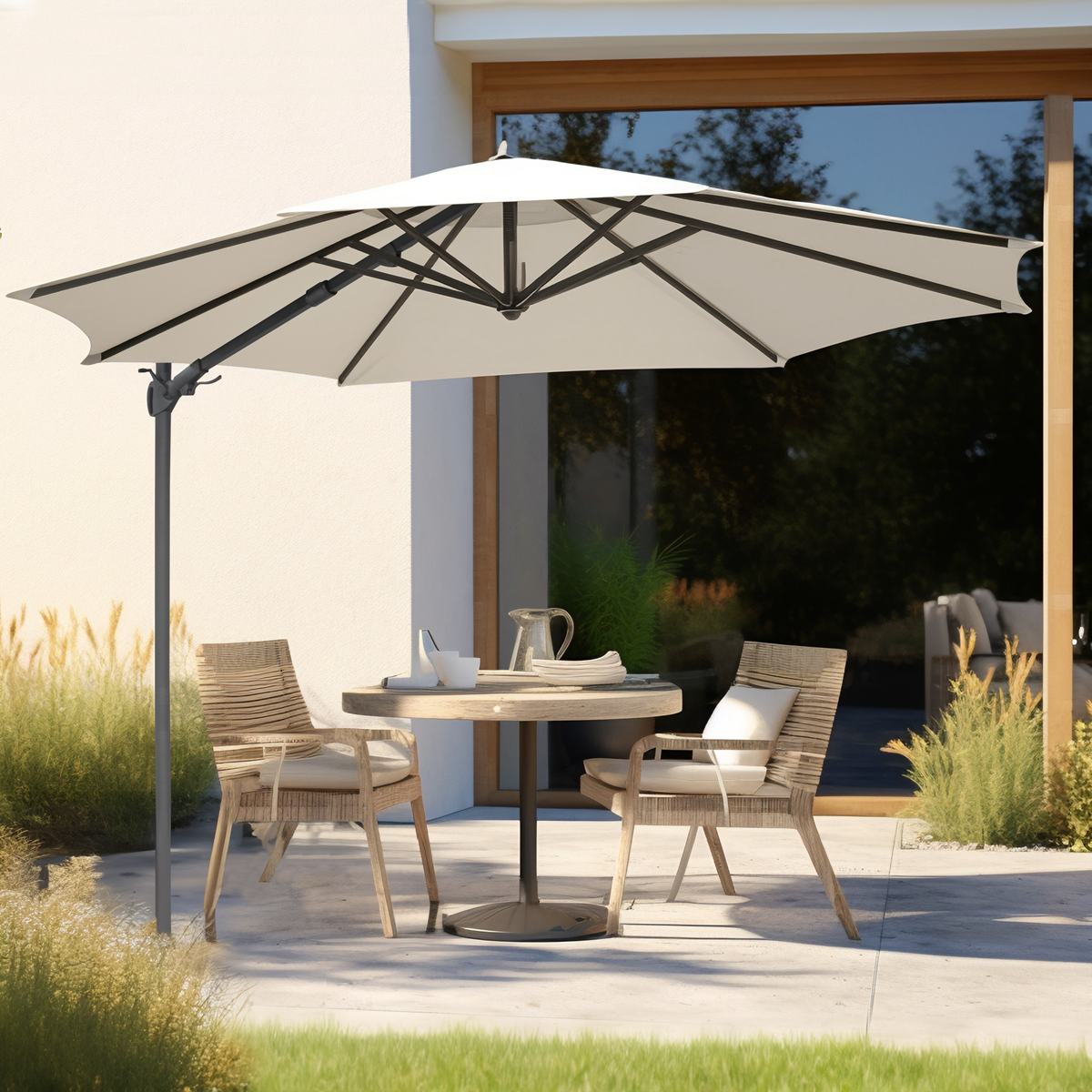 Dellonda DG268 Cantilever Parasol with 360° Rotation, Tilt & Cover 3m - Cream - additional view 20