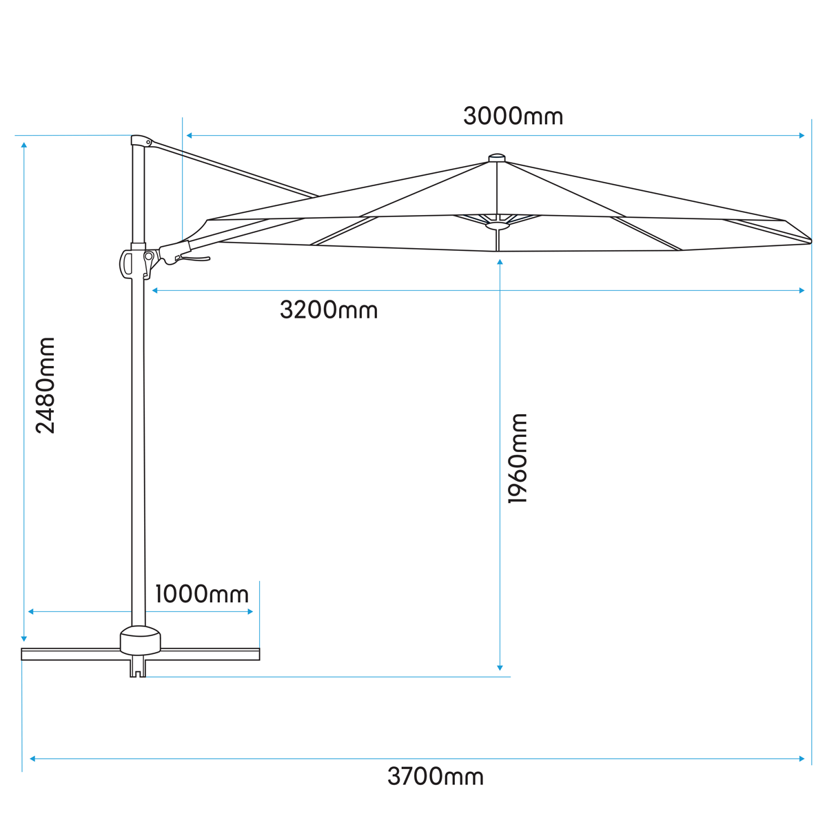 Dellonda DG268 Cantilever Parasol with 360° Rotation, Tilt & Cover 3m - Cream - additional view 22