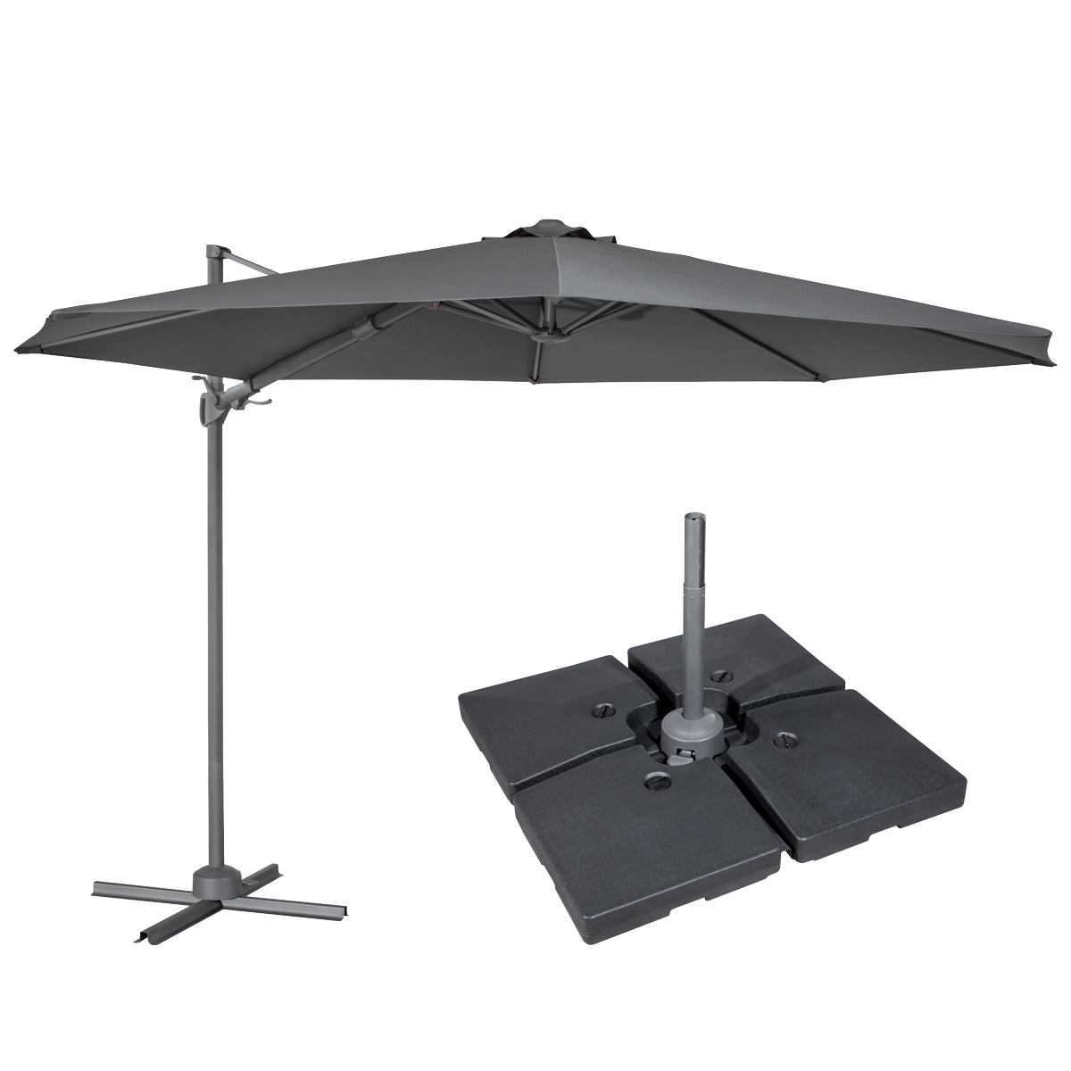 Dellonda DG272 Cantilever Parasol with 360° Rotation, Tilt, Cover & Base 3m - Grey