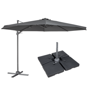 Dellonda DG272 Cantilever Parasol with 360° Rotation, Tilt, Cover & Base 3m - Grey