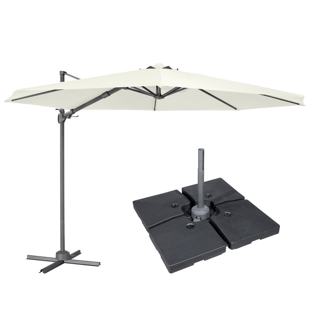 Dellonda DG273 Cantilever Parasol with 360° Rotation, Tilt, Cover & Base 3m - Cream