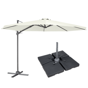 Dellonda DG273 Cantilever Parasol with 360° Rotation, Tilt, Cover & Base 3m - Cream