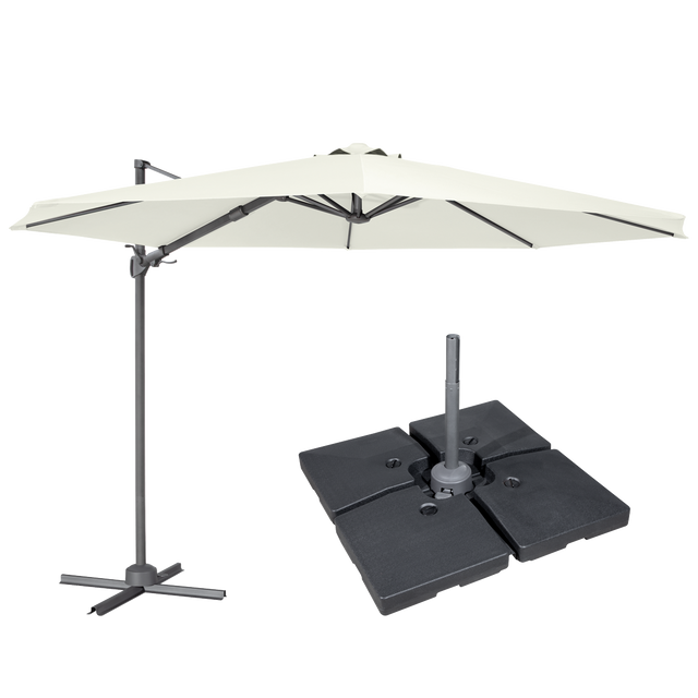 Dellonda DG273 Cantilever Parasol with 360° Rotation, Tilt, Cover & Base 3m - Cream