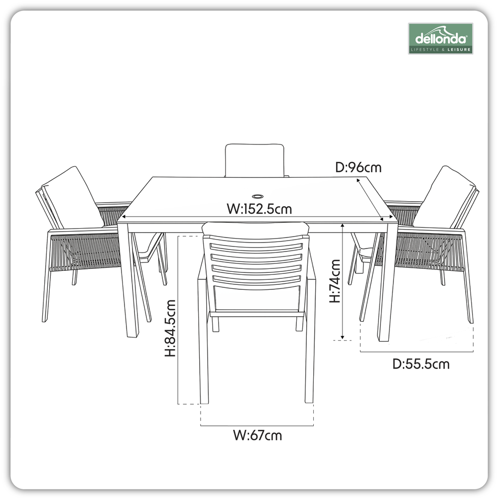 Dellonda DG275 Fusion Outdoor Dining Set 5pc - additional view 2