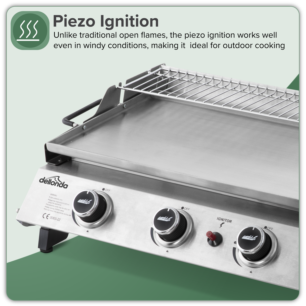 Dellonda DG277 4 Burner Stainless Steel Portable Gas Plancha with Warming Rack 10kW - additional view 10
