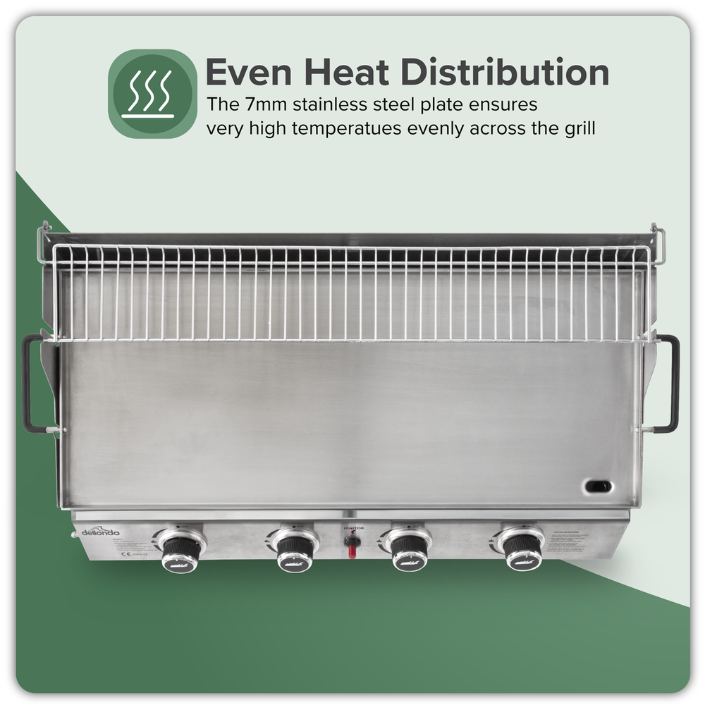 Dellonda DG277 4 Burner Stainless Steel Portable Gas Plancha with Warming Rack 10kW - additional view 14