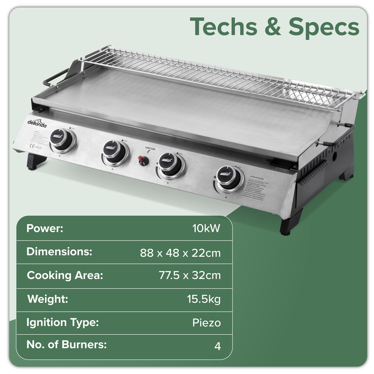 Dellonda DG277 4 Burner Stainless Steel Portable Gas Plancha with Warming Rack 10kW - additional view 17