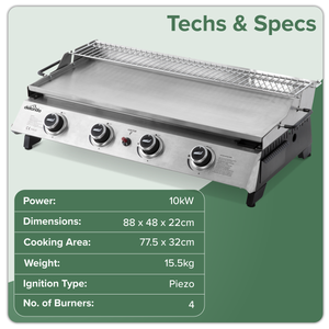 Dellonda DG277 4 Burner Stainless Steel Portable Gas Plancha with Warming Rack 10kW - additional view 17