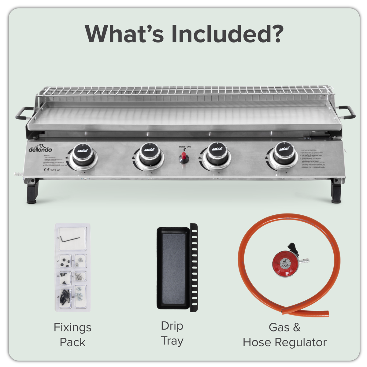 Dellonda DG277 4 Burner Stainless Steel Portable Gas Plancha with Warming Rack 10kW - additional view 16