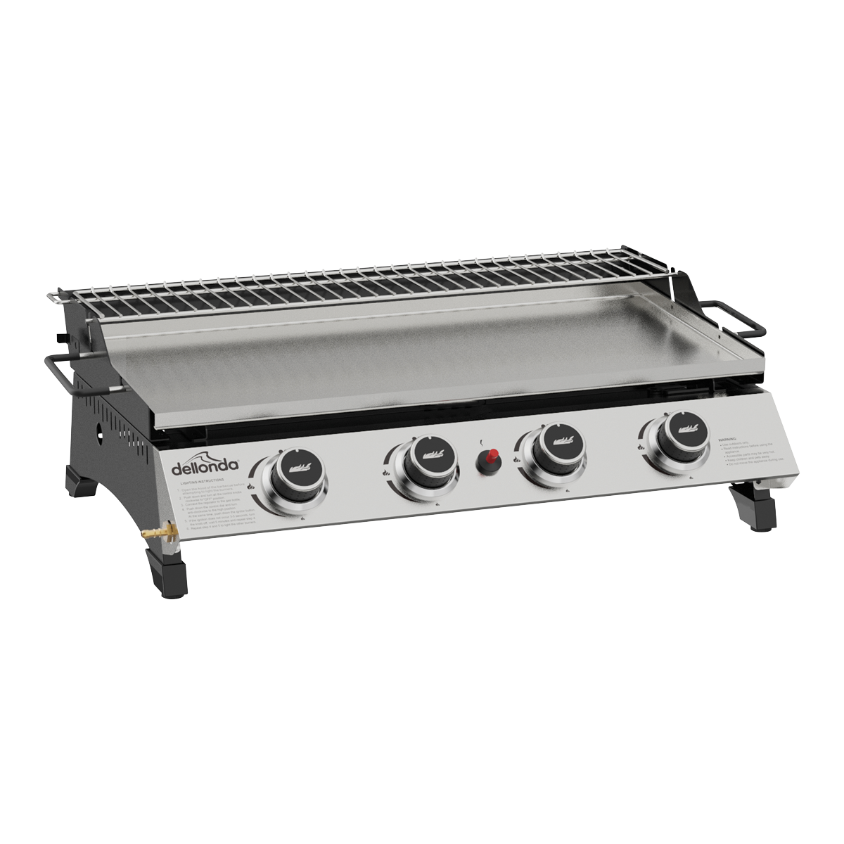 Dellonda DG277 4 Burner Stainless Steel Portable Gas Plancha with Warming Rack 10kW