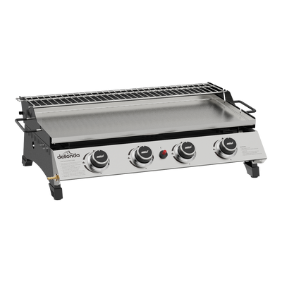 Dellonda DG277 4 Burner Stainless Steel Portable Gas Plancha with Warming Rack 10kW
